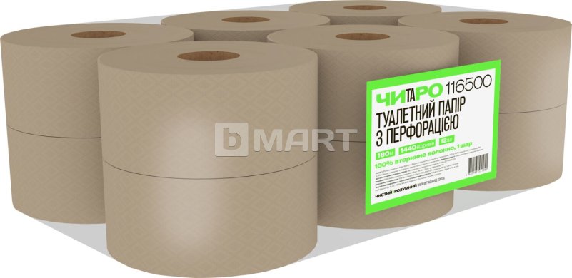 ЧИТАРО Туалетная бумага в рулонах, 1-слойная, 180 м, 1440 отрывов. Макулатура