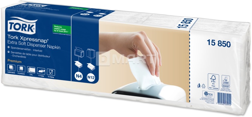 Серветки Tork для диспенсерів N4 16.5 см x 21.3 см - білі