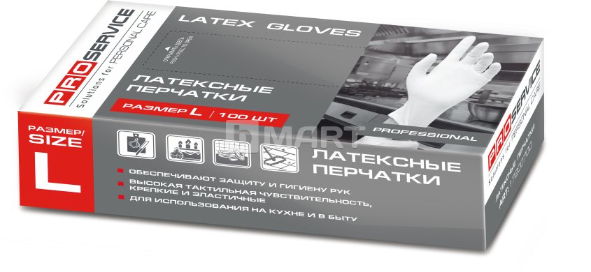 Перчатки латексные PROservice Professional L 100шт белые