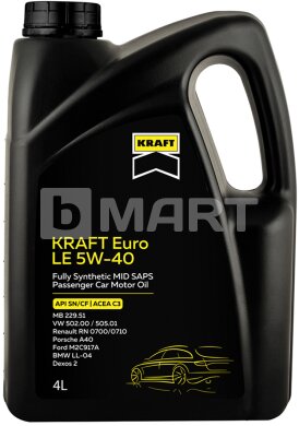 Масло моторное KRAFT Euro LE 5W-40, 4л 708436
