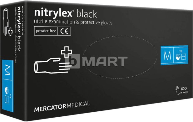 Перчатки нитриловые смотровые нестерильные неопудренные Черные М 100 шт Mercator NITRYLEX BLACK
