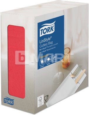 Конверт для столовых приборов с салфеткой Tork LinStyle® - красный, 60шт